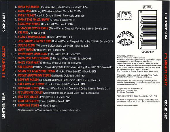 Lightnin' Slim* - It's Mighty Crazy (CD, Comp) (Very Good Plus (VG+)) - Image 3