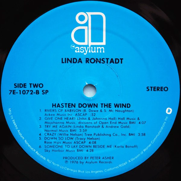 Linda Ronstadt - Hasten Down The Wind (LP, Album, SP ) (Very Good (VG)) - Image 5