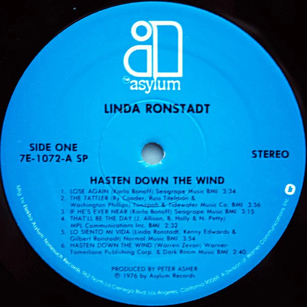 Linda Ronstadt - Hasten Down The Wind (LP, Album, SP ) (Very Good (VG)) - Image 4