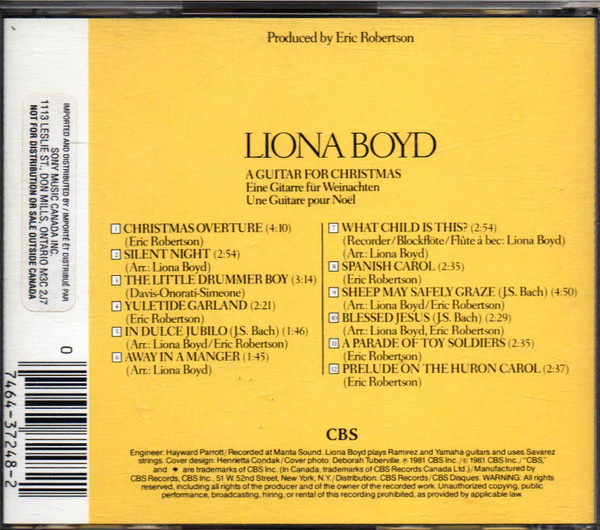 Liona Boyd - A Guitar For Christmas (CD, Album) (Near Mint (NM or M-)) - Image 2