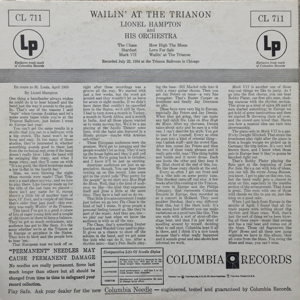 Lionel Hampton And His Orchestra - Wailin' At The Trianon (LP, Album, Mono, Hol) (Very Good Plus (VG+)) - Image 2