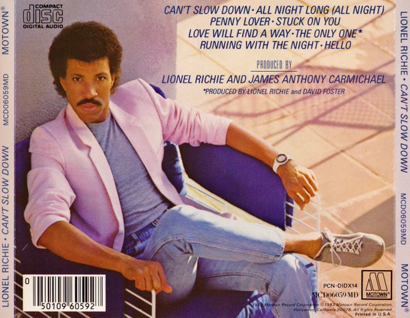 Lionel Richie - Can't Slow Down (CD, Album, DAD) (Near Mint (NM or M-)) - Image 2