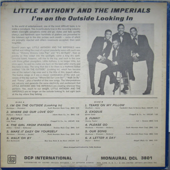 Little Anthony & The Imperials - I'm On The Outside (Looking In) (LP, Album, Mono, Pit) (Very Good (VG)) - Image 2