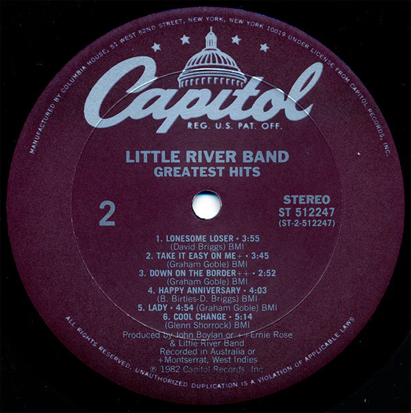 Little River Band - Greatest Hits (LP, Comp, Club, Car) (Near Mint (NM or M-)) - Image 4
