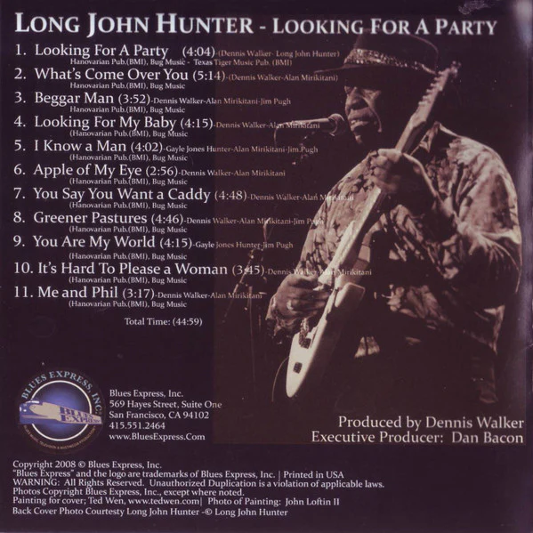 Long John Hunter - Looking For A Party (CD, Album) (Very Good Plus (VG+)) - Image 4