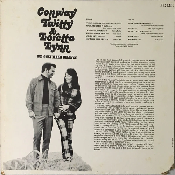 Loretta Lynn & Conway Twitty* - We Only Make Believe (LP, Album, Club) (Near Mint (NM or M-)) - Image 2