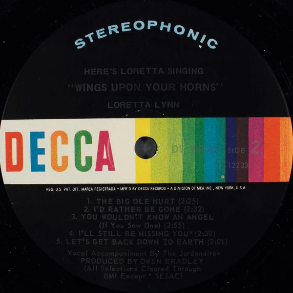 Loretta Lynn - Here's Loretta Singing "Wings Upon Your Horns" (LP, Album, Roc) (Good Plus (G+)) - Image 4