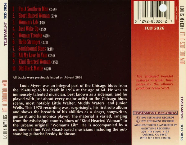 Louis Myers - I'm A Southern Man (CD, Album, RE) (Very Good Plus (VG+)) - Image 2