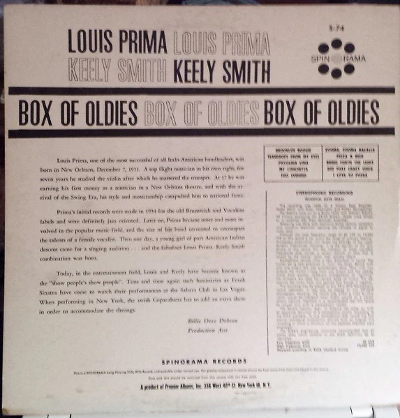 Louis Prima & Keely Smith - Box Of Oldies (LP, Styrene) (Very Good Plus (VG+)) - Image 2