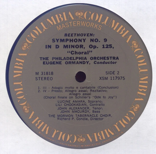 Ludwig van Beethoven / Eugene Ormandy / The Philadelphia Orchestra / Mormon Tabernacle Choir - Symphony No. 9 In D Minor, Op. 125 (LP, Album) (Very Good Plus (VG+)) - Image 4