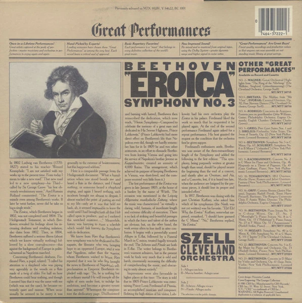 Ludwig van Beethoven - George Szell, The Cleveland Orchestra - Eroica Symphony No. 3 (LP, RE) (Very Good Plus (VG+)) - Image 2