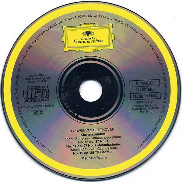 Ludwig van Beethoven, Maurizio Pollini - Sonaten Opp. 27/1 • 27/2 • 28 »Mondschein = Moonlight = Au Clair De Lune • Pastorale« (CD, Club) (Near Mint (NM or M-)) - Image 2