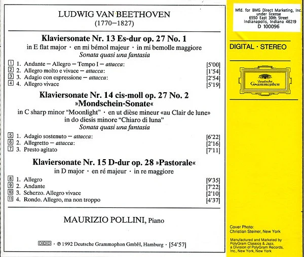 Ludwig van Beethoven, Maurizio Pollini - Sonaten Opp. 27/1 • 27/2 • 28 »Mondschein = Moonlight = Au Clair De Lune • Pastorale« (CD, Club) (Near Mint (NM or M-)) - Image 3