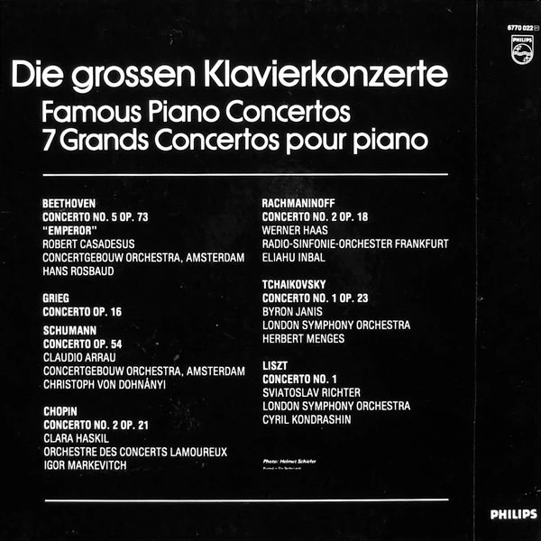 Ludwig van Beethoven - Robert Schumann - Frédéric Chopin - Franz Liszt - Edvard Grieg - Pyotr Ilyich Tchaikovsky - Sergei Vasilyevich Rachmaninoff - Die Grossen Klavierkonzerte (4xLP, Comp + Box) (Mint (M)) - Image 2