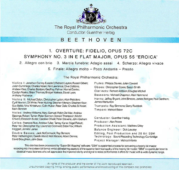 Ludwig van Beethoven - The Royal Philharmonic Orchestra, Günther Herbig - Overture: Fidelio, Opus 72c / Symphony No. 3 In E Flat Major, Opus 55 'Eroica' (CD) (Very Good Plus (VG+)) - Image 3