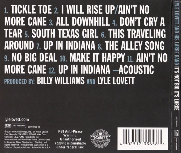 Lyle Lovett And His Large Band - It's Not Big It's Large (CD, Album) (Very Good Plus (VG+)) - Image 2