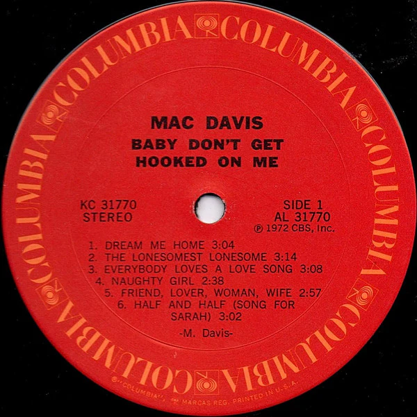Mac Davis - Baby Don't Get Hooked On Me (LP, Album, San) (Very Good (VG)) - Image 3