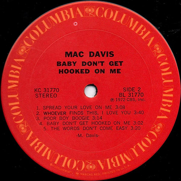 Mac Davis - Baby Don't Get Hooked On Me (LP, Album, San) (Very Good (VG)) - Image 4