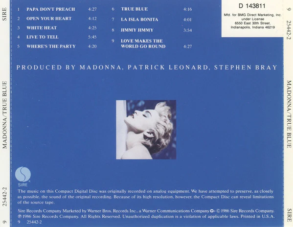 Madonna - True Blue (CD, Album, Club) (Very Good Plus (VG+)) - Image 3