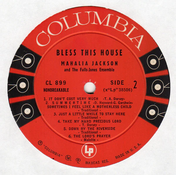 Mahalia Jackson And The Falls-Jones Ensemble - Bless This House (LP, Album, Mono) (Good Plus (G+)) - Image 4