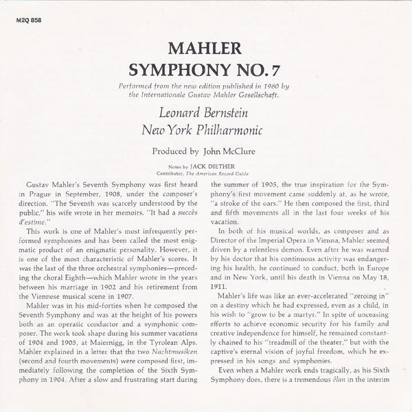 Mahler*, Leonard Bernstein, New York Philharmonic - Symphony No. 7 (Reel, 4tr Stereo, 7" Reel) (Very Good (VG)) - Image 3