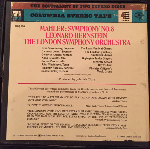 Mahler* - Leonard Bernstein, The London Symphony Orchestra* - Symphony No. 8 (Reel, 4tr Stereo, 7" Reel, Album) (Very Good Plus (VG+)) - Image 2
