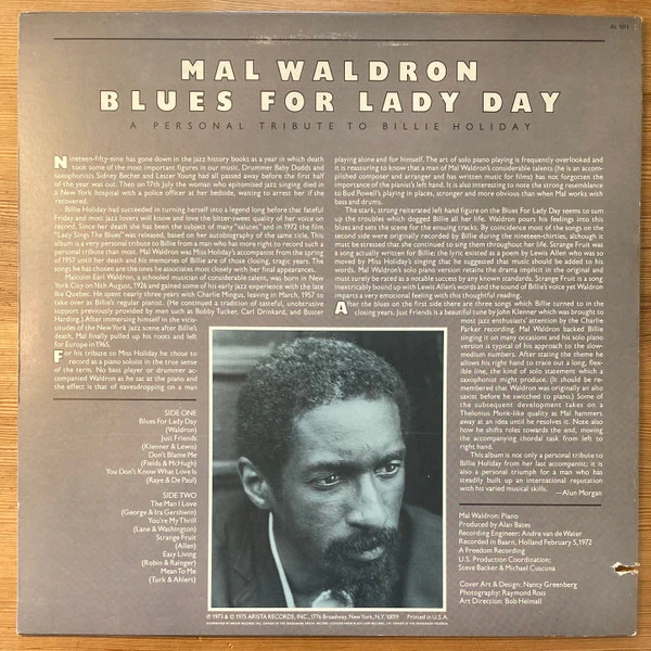 Mal Waldron - Blues For Lady Day (LP, Album, RE, Pit) (Near Mint (NM or M-)) - Image 2