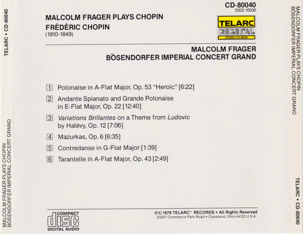 Malcolm Frager - Chopin* - Malcolm Frager Plays Chopin (CD, Album) (Near Mint (NM or M-)) - Image 2
