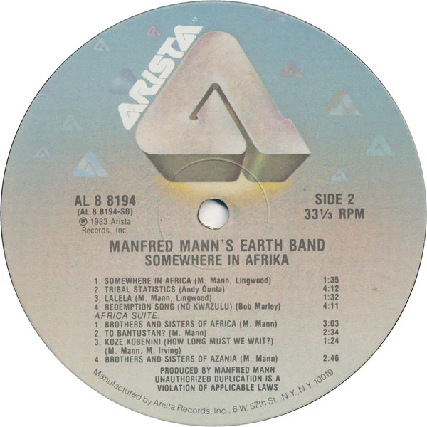 Manfred Mann's Earth Band - Somewhere In Afrika (LP, Album) (Very Good Plus (VG+)) - Image 4