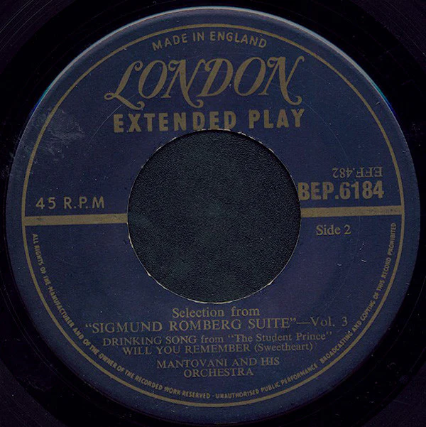 Mantovani And His Orchestra - Selections From "Sigmund Romberg Suite" - Vol. 3 (7") (Very Good Plus (VG+)) - Image 3
