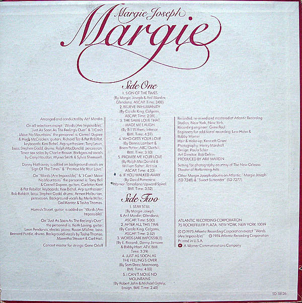 Margie Joseph - Margie (LP, Album, P/Mixed, RI ) (Very Good Plus (VG+)) - Image 2
