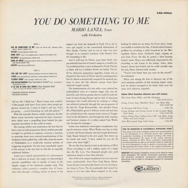 Mario Lanza - You Do Something To Me (LP, Album, RE) NEW OLD STOCK - Image 2