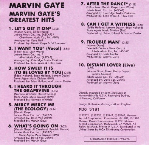 Marvin Gaye - Marvin Gaye's Greatest Hits (CD, Comp, Club) (Very Good Plus (VG+)) - Image 4