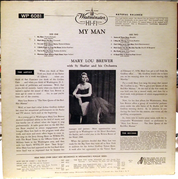 Mary Lou Brewer With Sy Shaffer And His Orchestra - My Man (LP, Album, Mono) (Very Good Plus (VG+)) - Image 2