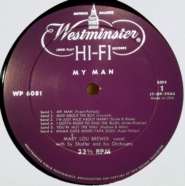 Mary Lou Brewer With Sy Shaffer And His Orchestra - My Man (LP, Album, Mono) (Very Good Plus (VG+)) - Image 3