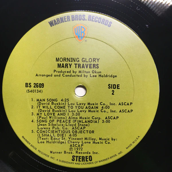 Mary Travers - Morning Glory (LP, Album, Ter) (Very Good Plus (VG+)) - Image 4