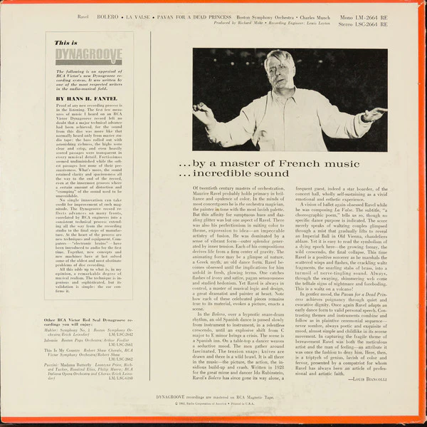 Maurice Ravel - Boston Symphony Orchestra / Charles Munch - Bolero • La Valse • Pavan For A Dead Princess (LP, Album, RE) (Very Good Plus (VG+)) - Image 2