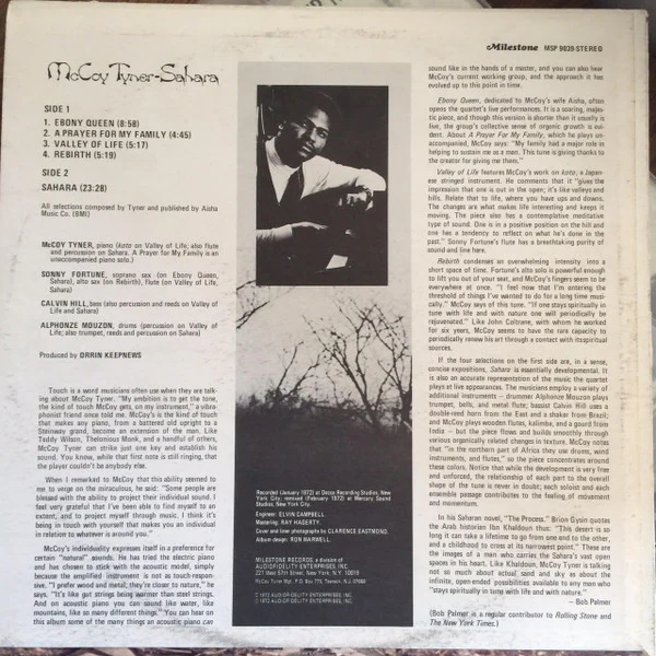 McCoy Tyner - Sahara (LP, Album, Son) (Very Good Plus (VG+)) - Image 2