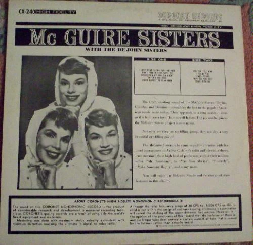 McGuire Sisters With De John Sisters - Starring The McGuire Sisters With The De John Sisters (LP, Album, Mono) (Near Mint (NM or M-)) - Image 2