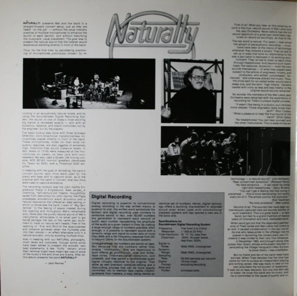 Mel Lewis And The Jazz Orchestra - Naturally (LP, Album, Gat) (Very Good Plus (VG+)) - Image 2