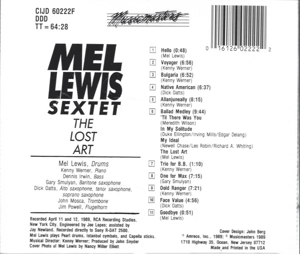 Mel Lewis Sextet - The Lost Art (CD, Album) (Very Good Plus (VG+)) - Image 2