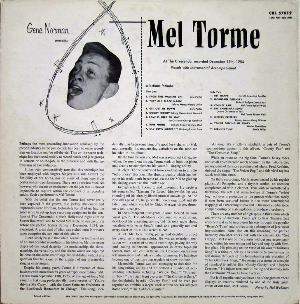 Mel Tormé - Gene Norman Presents Mel Torme At The Crescendo (LP, Album) (Near Mint (NM or M-)) - Image 2