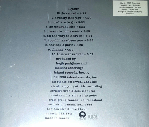 Melissa Etheridge - Your Little Secret (CD, Album, Club) (Near Mint (NM or M-)) - Image 2