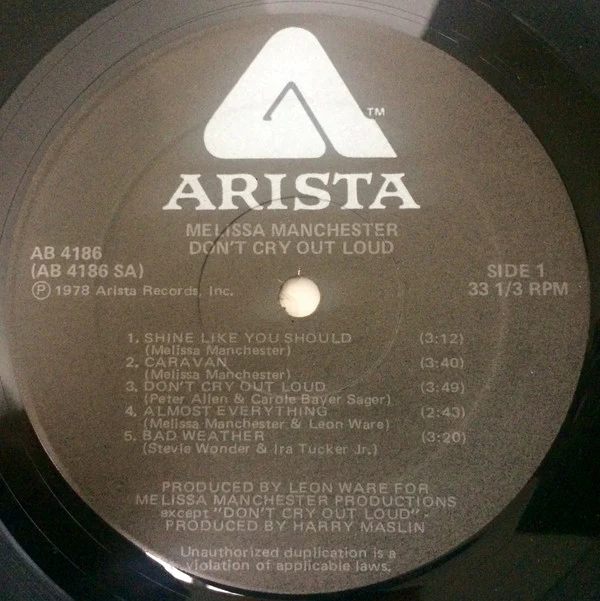 Melissa Manchester - Don't Cry Out Loud (LP, Album, San) (Very Good Plus (VG+)) - Image 3