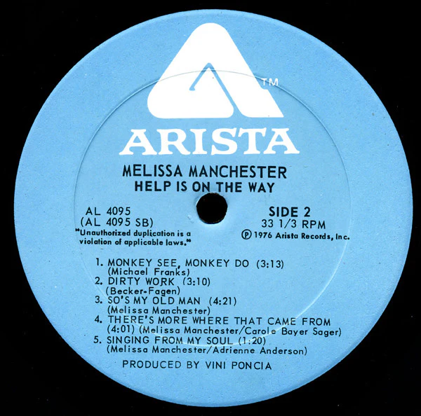 Melissa Manchester - Help Is On The Way (LP, Album) (Near Mint (NM or M-)) - Image 4