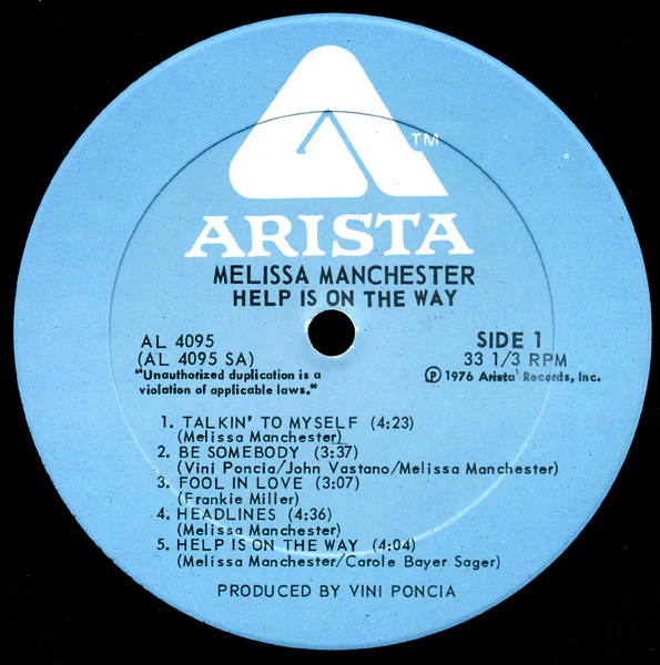 Melissa Manchester - Help Is On The Way (LP, Album) (Very Good (VG)) - Image 3