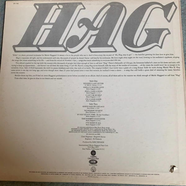 Merle Haggard And The Strangers - Hag (LP, Album, Win) (Very Good Plus (VG+)) - Image 2