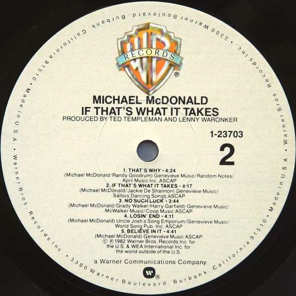 Michael McDonald - If That's What It Takes (LP, Album, All) (Very Good (VG)) - Image 4