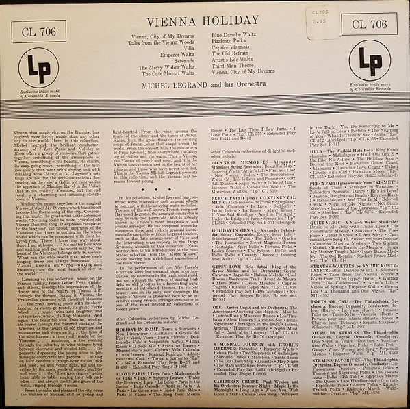 Michel Legrand Et Son Orchestre - Vienna Holiday (LP, Album, Mono) (Very Good Plus (VG+)) - Image 2