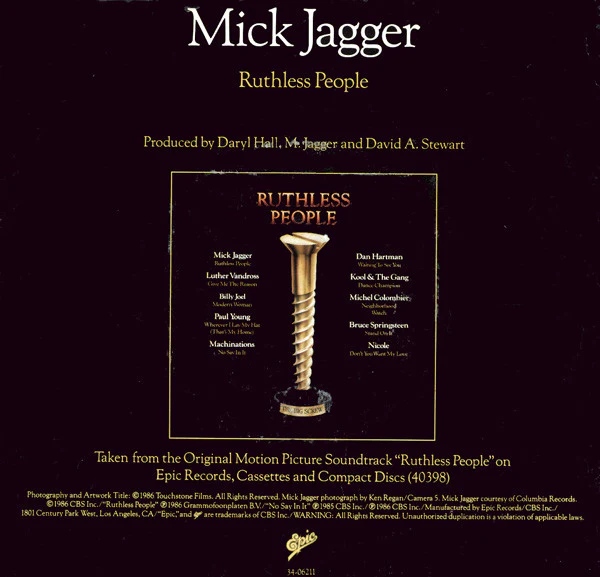 Mick Jagger - Ruthless People (7", Single, Styrene, Pit) (Good Plus (G+)) - Image 2